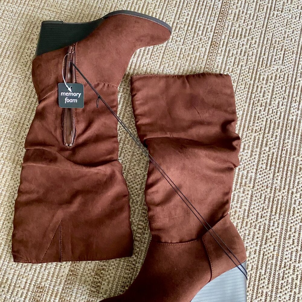 NWT A.N.A. Bianca Slouch Boots Suede Brown Women’s Size 6 Wedge Heel